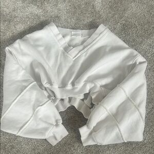 White V-Neck Cropped Sweatshirt